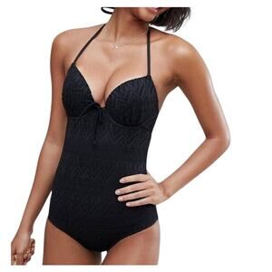 DORINA Bahama Black Crochet One Piece Push Up Swimsuit Size US 34D NWT